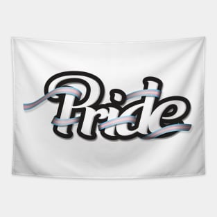 Transgender pride flag colored ribbon wrapped around the letters of the word PRIDE Tapestry