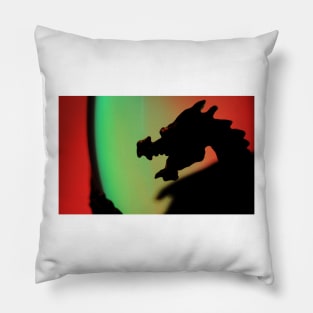 Dragon Silhouette - Red and Green Pillow