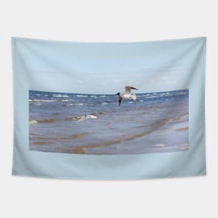 Two seagulls flying above the water Tapestry