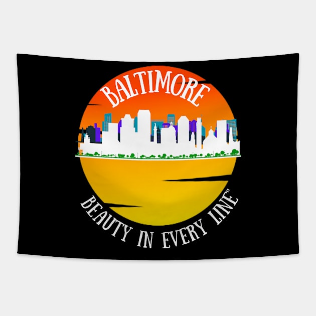 BALTIMORE SKYLINE OVER SUNRISE BEAUTY IN EVERY LINE Tapestry by The C.O.B. Store