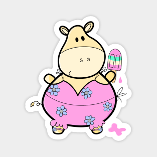 Cute chubby hippo with rainbow popsicle Magnet