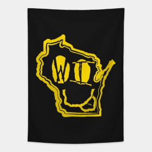 WI Eyes Wisconsin Grunge Smiling Face Black background Tapestry