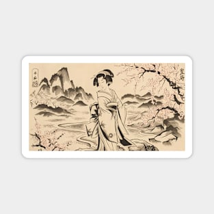 Traditional Japanese Vintage Art with Geisha Magnet