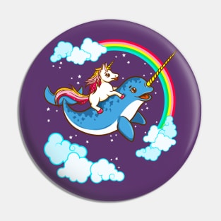 Unicorn Riding Narwhal Cute Magical Pin