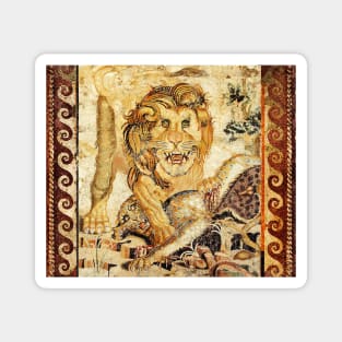 LION ATTACKING LEOPARD Pompeii Antique Roman Mosaics Magnet