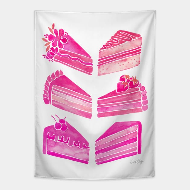 Pink Cake Slices Tapestry by CatCoq