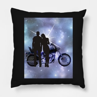 Motorcycle couple 2 in Blue Pillow