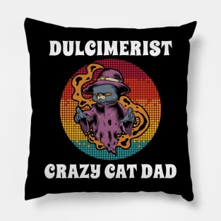 Dulcimerist Crazy Cat Dad Groovy Halloween Party Retro Vintage Pillow