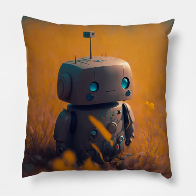 Indifferent Little Bot Pillow by hollisart