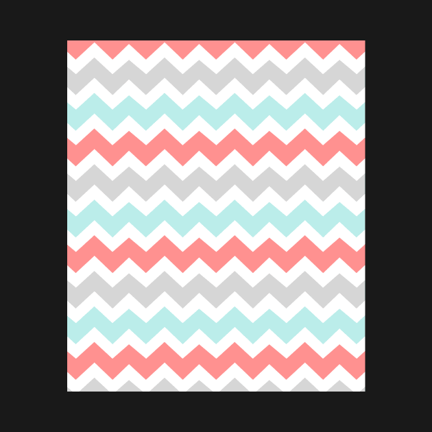 Coral Aqua Grey Chevron Pattern by dreamingmind