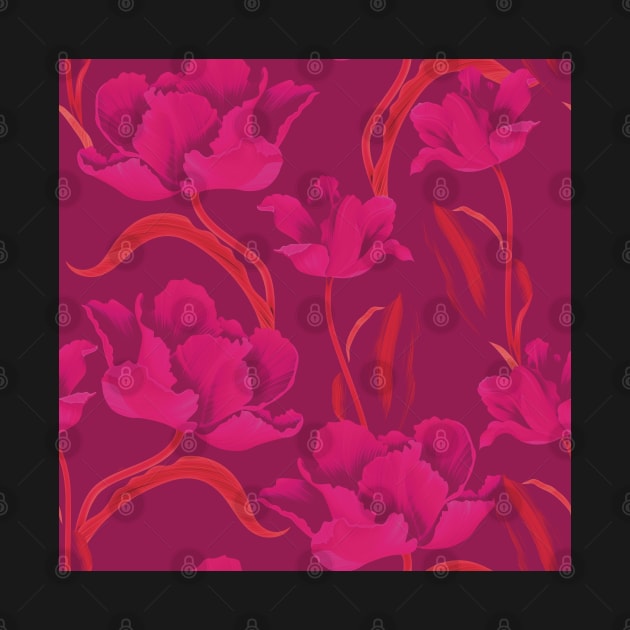 Fantastic pink tulips in a flowing pattern on a purple background by marina63