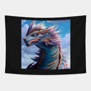 Ancient Blue, Orange, and Pink Dragon Tapestry