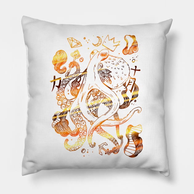 Royal Octopus - Gold Edition Pillow by kenallouis