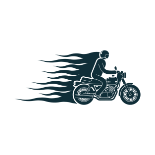 Simple biker pictogram emblem with a motorcycle racer and flames T-Shirt