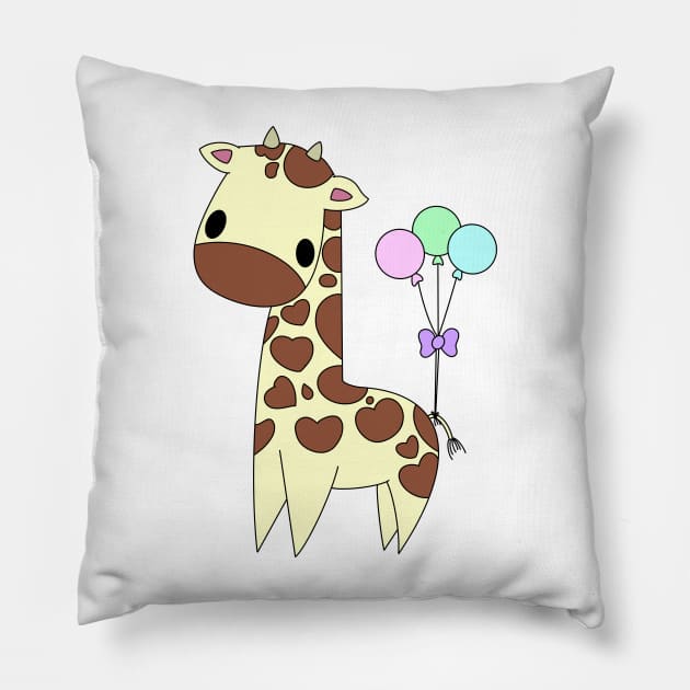 Baby Giraffe with Balloons Pillow by Mamma Panda1