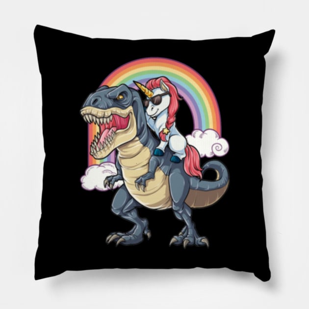 Unicorn Riding Dinosaur- Pillow by Xizin Gao