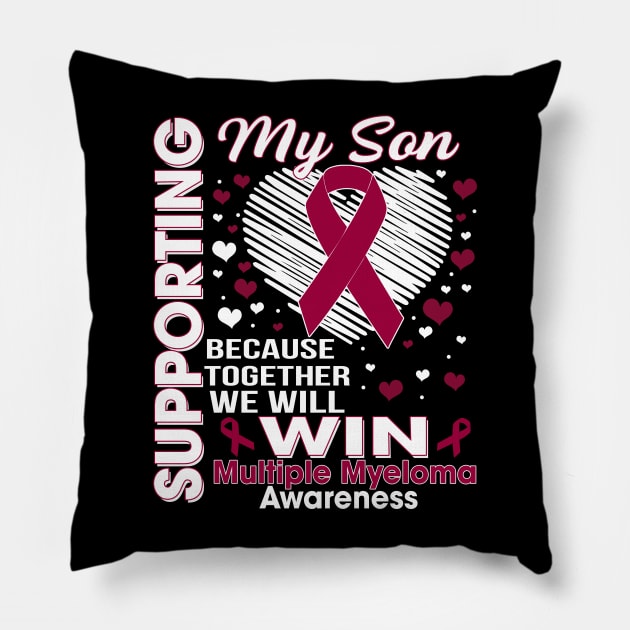 Supporting My Son - Multiple Myeloma Awareness, Burgundy Ribbon Pillow by artbyhintze