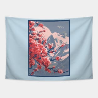 Cherry Blossoms Mountain Tapestry