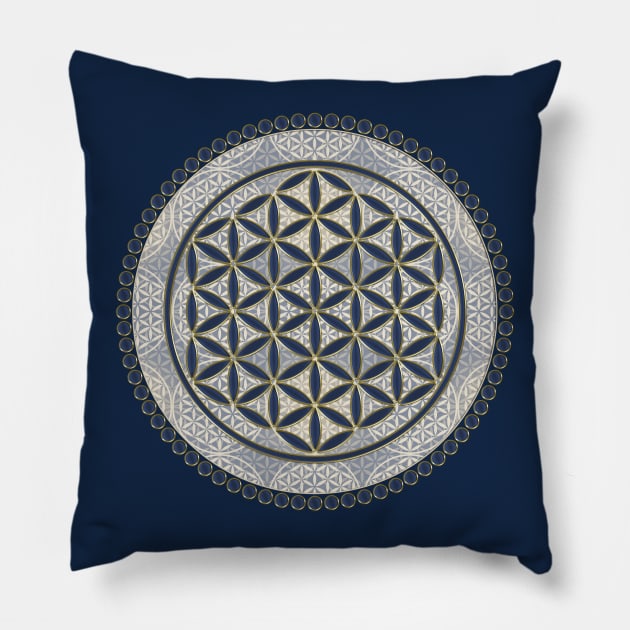 FLOWER OF LIFE - Stamp Button - Blue Grey Pillow by EDDArt