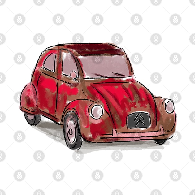 Classic Citroën Deux Chevaux 2CV Loose Sketch - Red by ibadishi