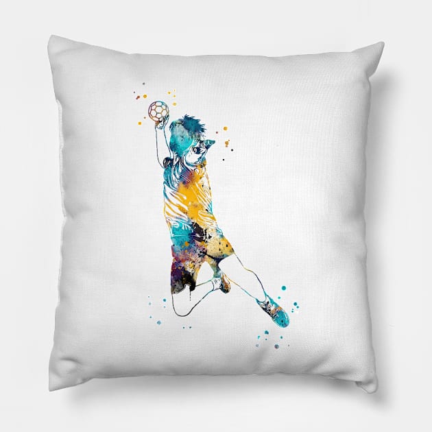 Handball Player Boy Hits The Ball Pillow by RosaliArt