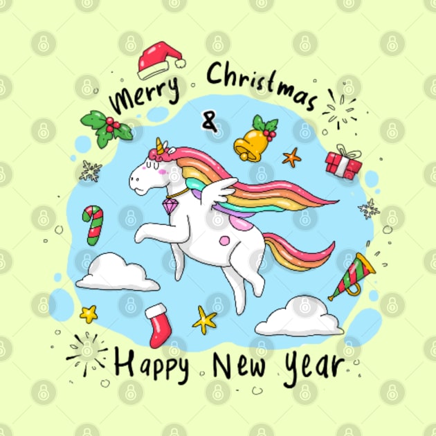 Merry Christmas Happy New Year Unicorn by AlmostMaybeNever