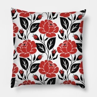 Print with Red Rose Inspired by Ukrainian Traditional Embroidery Pillow