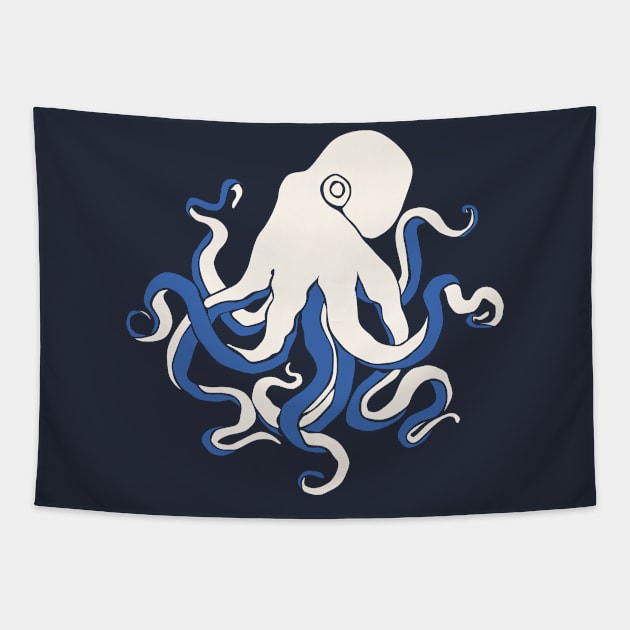 White and blue octopus Tapestry by candelanieto