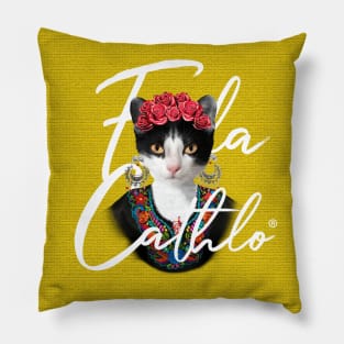 Yellow TXW back Cat Frida Cathlo version of - Frida Kahlo Pillow