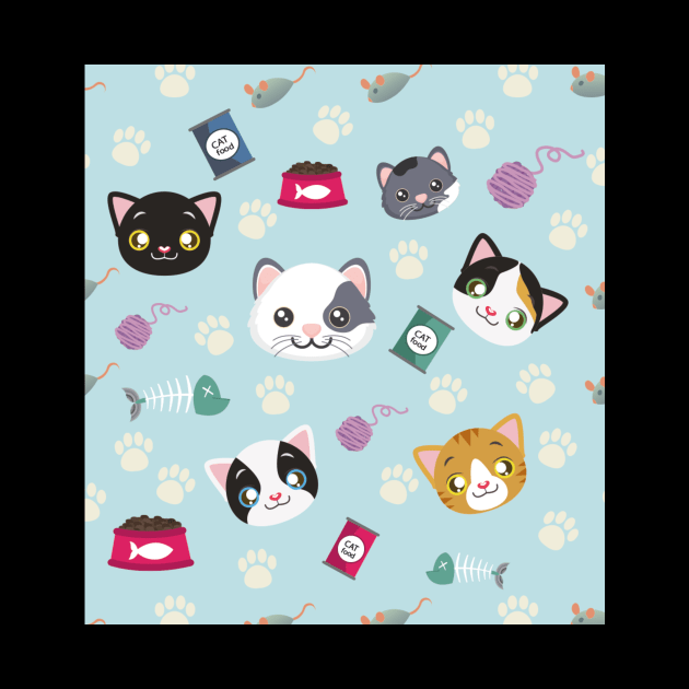 Every Cute Cat Pattern With Toys, Food, Mice, Paws Graphic illustrations by MerchSpot