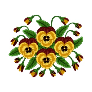 Yellow Pansy Flowers Floral Artwork T-Shirt