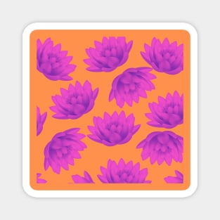 Hong Kong Lotus Bright Orange with Pink - Summer Flowers Pattern Magnet