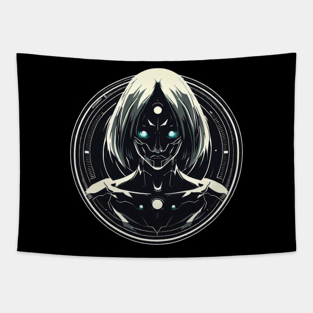 Cyborg Girl | Cyberpunk Android Girl Tapestry by Viking shop