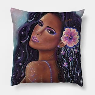 Summer Hibiscus mermaid by Renee Lavoie Pillow