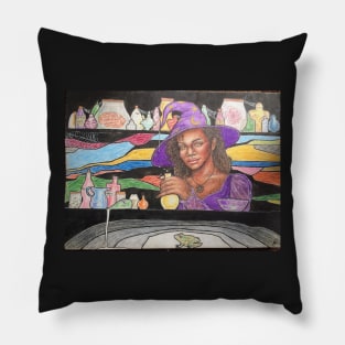 A Witch's Abode - mixed media drawing Pillow