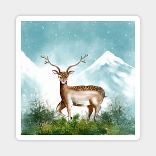 Deer Snow Winter Watercolor Magnet