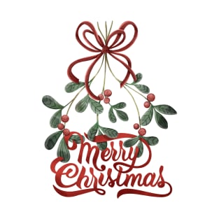 Merry Christmas lettering with mistletoe T-Shirt