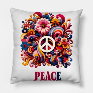 Vintage hippie sixties peace and love pattern Pillow