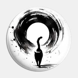 Sumie Enso Circle Japanese Brushstroke Black Cat Pin