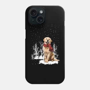 Christmas Golden Retriever With Scarf In Winter Forest Phone Case