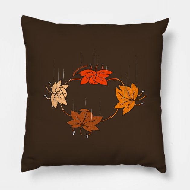 Funny Kawaii Fall Season Autumn Leaves Extreme Sports Free Falling Cartoon Pillow by BoggsNicolas