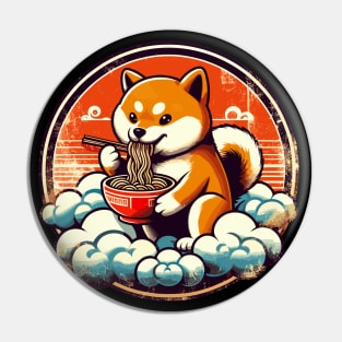 Funny Retro Shiba Inu Dog Eat Ramen Pin