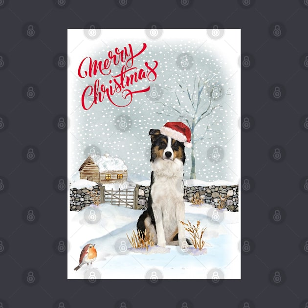 Border Collie Merry Christmas Santa Dog by Puppy Eyes