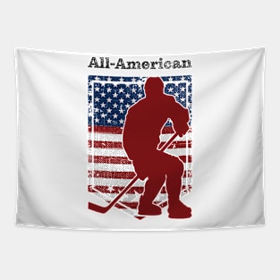 Patriotic All-American Hockey Vintage Distressed Black Tapestry