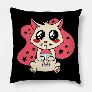 Kawaii Cat Driking Boba Tea Pillow