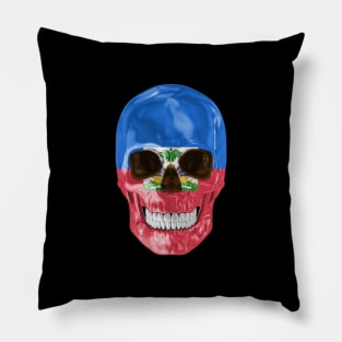 Haiti Flag Skull - Gift for Haitian With Roots From Haiti Pillow