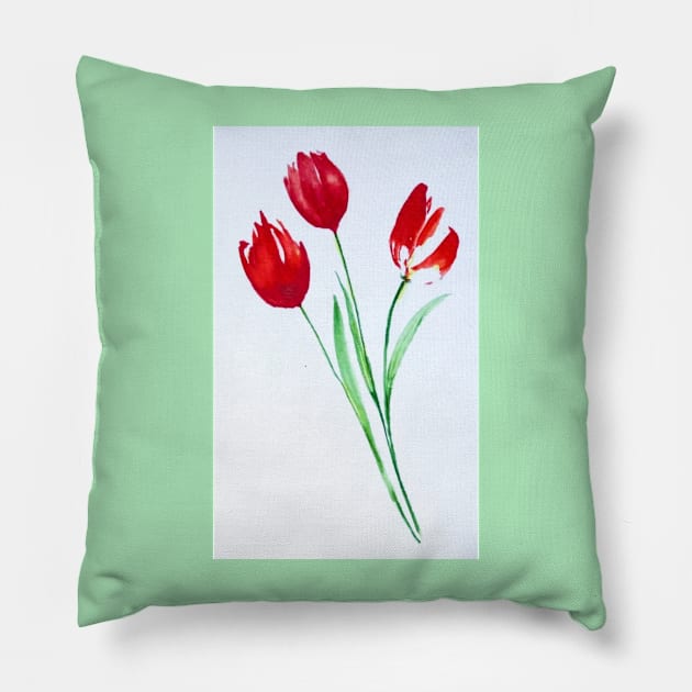 Red Tulips Pillow by Tstafford