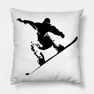 Snowboarding Black on White Abstract Snow Boarder Pillow
