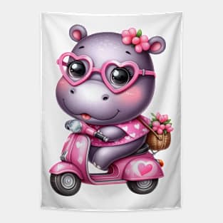 Valentine Hippo In Pink Scooter Tapestry