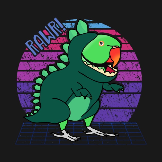 Vaporwave Green Indian Ringneck Dinosaur by FandomizedRose